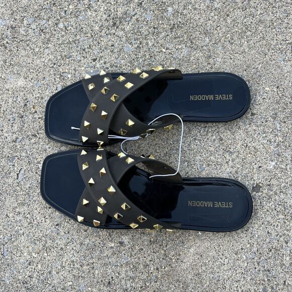 NWOB Steve Madden Tace Slip On Flat Studded Sandals - Picture 6 of 9